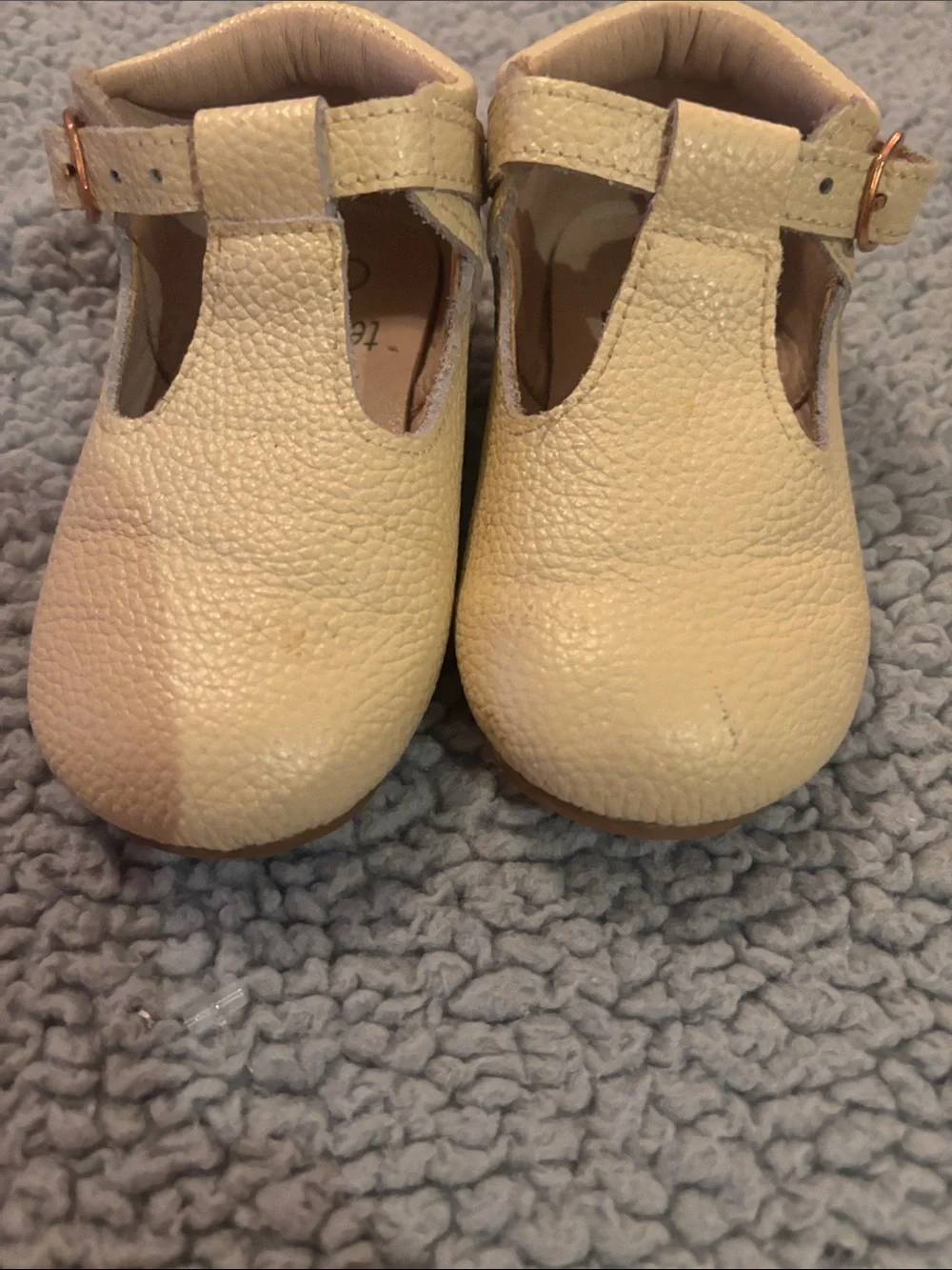 Baby T-Strap Shoes in Cream — Soft Leather Look